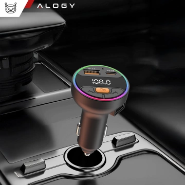Transmiter samochodowy z Ładowarką Alogy PowerTune USB-A USB-C szybkie ładowanie PowerDelivery PD30W Quick Charge QC3.0 Czarny