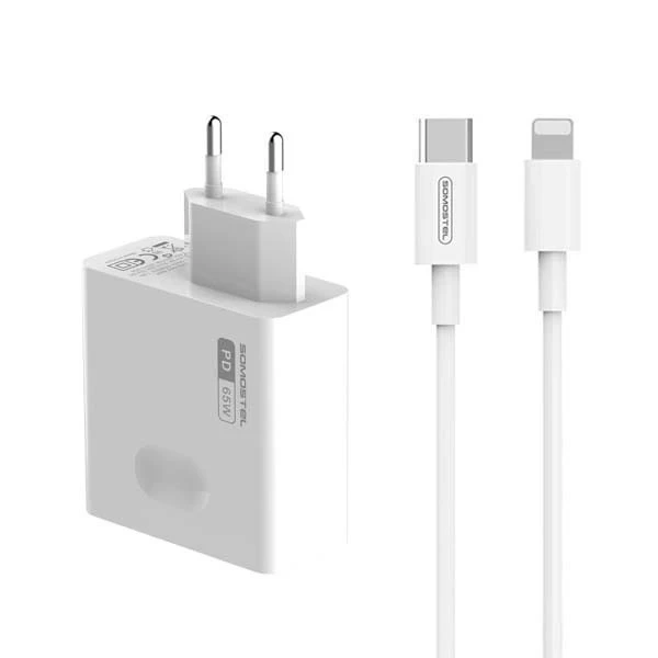 Nástenná nabíjačka 65W iPhone na kábel Type-C Somostel Power Deliver Q15 PD White