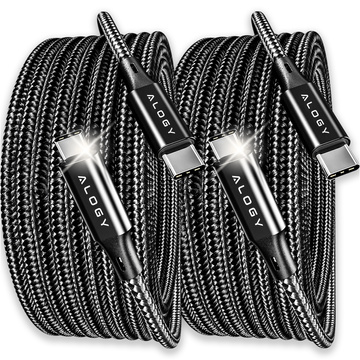 2x kabel USB-C typu C silný rychlý 60W PD 1M pro iPhone 15/Pro/Max nylonový kabel Alogy Black [2 ks]