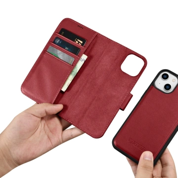iCarer Wallet Case 2v1 kryt iPhone 14 Plus Anti-RFID kožený flipový kryt červený (WMI14220727-RD)
