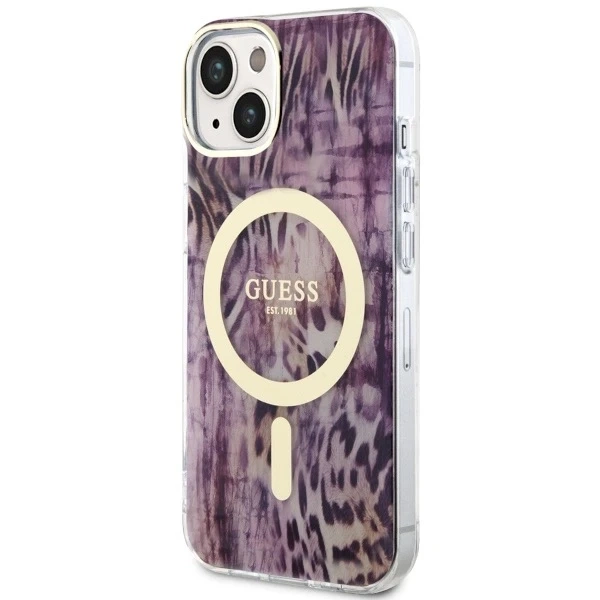 Pevné puzdro Etui Guess GUHMP14SHLEOPWP na iPhone 14 6,1" Leopard MagSafe