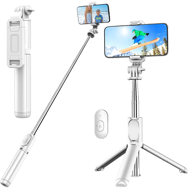 Selfie Stick Tripod Alogy Q01 Stativ Bluetooth držák telefonu na dálkové ovládání pro focení bílý