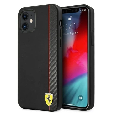 Puzdro Ferrari iPhone 12 mini 5,4" čierne/čierne pevné puzdro On Track Carbon Stripe