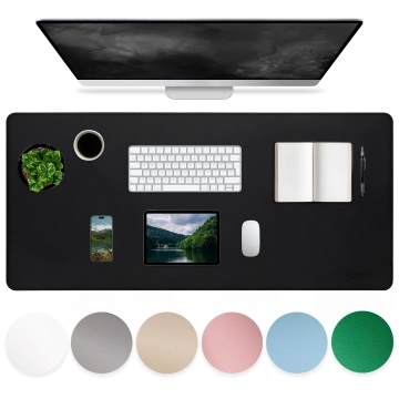 Podložka na stůl 80×40 cm – protiskluzová ochranná podložka z elegantní PU ekokůže, pro myš a klávesnici, stylová a odolná – Alogy WorkMat™ Black