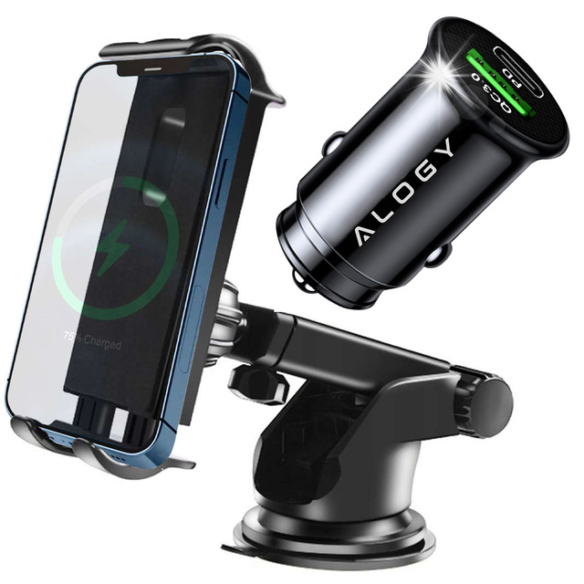 Alogy univerzální držák do auta na čelní sklo, palubní desku na telefon, tablet 11" Black Car nabíječka