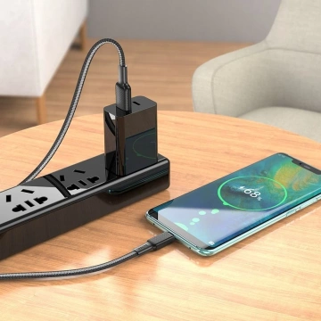 Prepojovací kábel HOCO USB-A na typ C X69 1m čierno-biely 3A s nylonovým opletením