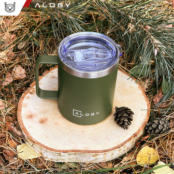 Thermal mugs set of 2 mugs Thermal mug 420 ml with handle and lid for coffee and tea, steel Alogy Green