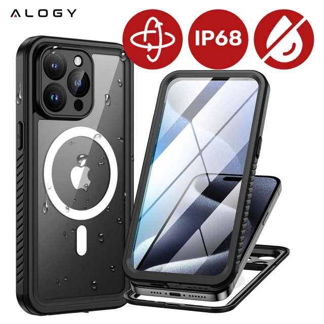 Case for Apple iPhone 15 Pro Armored 360 case for Mag Safe waterproof Armor IP68 Alogy black