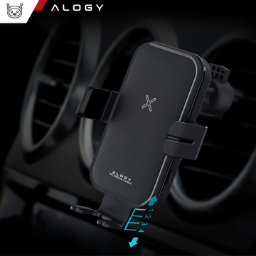 Alogy Fast Charging car holder with 15W inductive Qi charger automatic for the car on the grid fast charging black