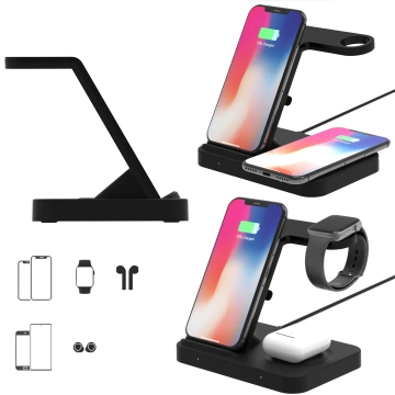 Індуктивний зарядний пристрій Qi 15W для iPhone Apple Watch AirPods Wireless 3in1 Docking station Black