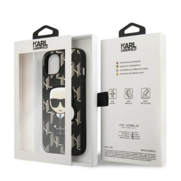 Handyschutzhülle Karl Lagerfeld KLHCP13SPMNIKBK für Apple iPhone 13 Mini 5.4" Hardcase schwarz/schwarz Monogram Ikonik Patch