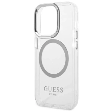 "Etui Guess GUHMP14XHTRMS iPhone 14 Pro Max 6,7\" srebrny/silver hard case Metal Outline Magsafe"