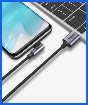 Uzelený uhlový kábel USB – USB typu C 2m 3A sivý (50942)