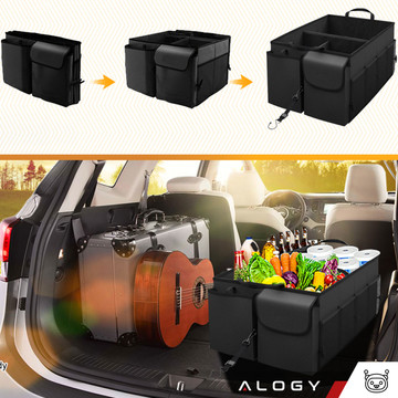 Car trunk organizer storage bag for car large trunk Black XXL Alogy hard cover 2x headrest holder