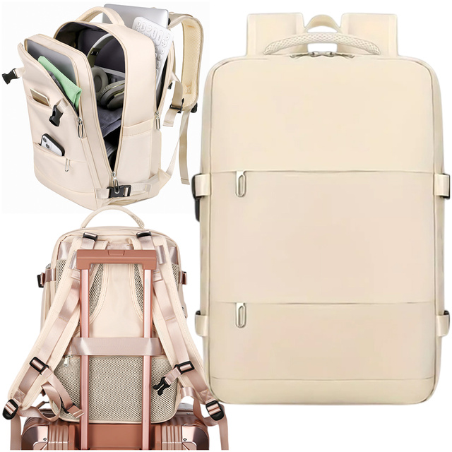 Women's Laptop Backpack Travel Suitcase Luggage for Plane Work School 45x30x20cm Alogy Beige