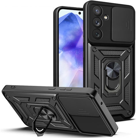 Etui do Samsung Galaxy A55 5G pancerne Slide Case Ring obudowa ochrona aparatu Camshield Alogy czarne