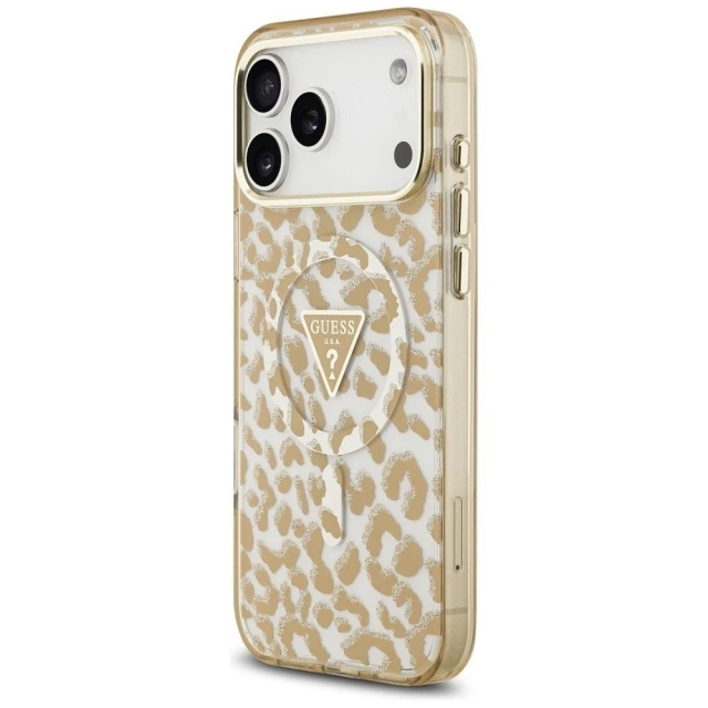 Etui Guess MagSafe do iPhone 17 Pro Leopard Glitter Brown