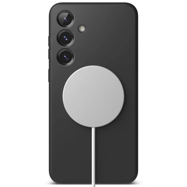 Чохол для Samsung Galaxy S25 Plus чорного кольору з силіконовим кільцем, магнітним MagSafe