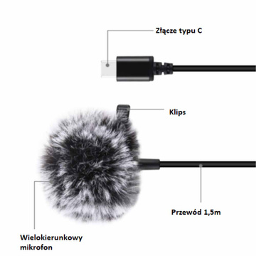 Стяжка для роз'єму мікрофона із затискачем 1,5 м USB-C Puluz PU425
