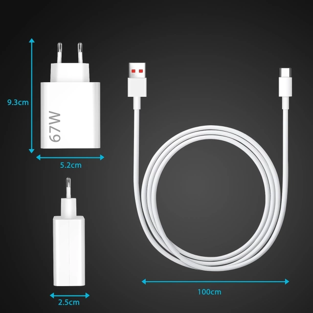 Xiaomi Original MDY-14-EW 67W Wandladegerät Schnellladung QC 3.0 USB-USB-C 6A Kabel Weiß
