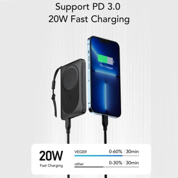 Powerbank Externá batéria VEGER MagOn s Qi nabíjaním pre MagSafe 15W - 10 000mAh PD 22,5W biela (VP1151 / W1151)
