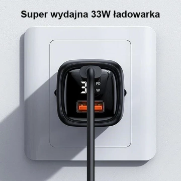 Настінний зарядний пристрій USAMS 1x USB-C 1x USB T46 33 Вт (лише головка) PD3.0 QC3.0 Fast Charging чорний/чорний CC152TC01 (US-CC152)
