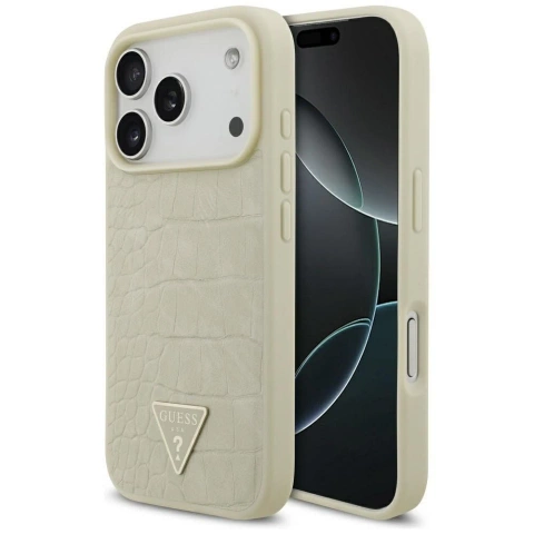 Etui Guess MagSafe do iPhone 17 Pro Croco Triangle Logo Gold
