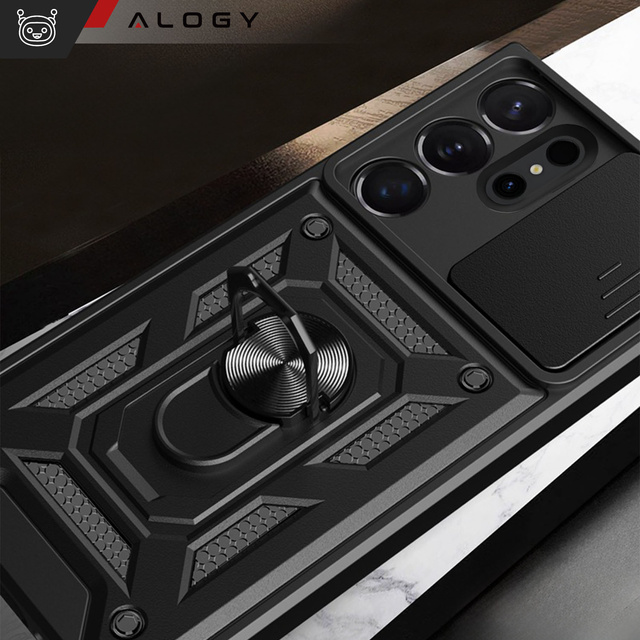 Case for Samsung Galaxy S24 Ultra armored Slide Case Ring housing camera protection Camshield Alogy black