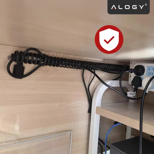 Spring-loaded under-desk cable organizer – flexible 50×4 cm self-adhesive cable management cover – Alogy CableStrip™ Black