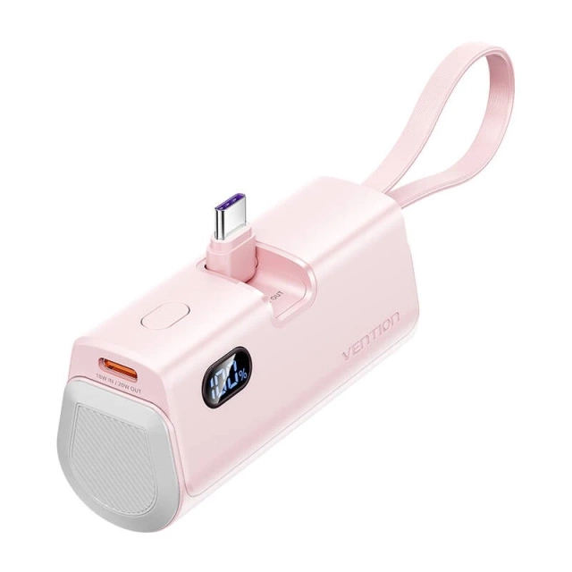 Зовнішній зарядний пристрій Vention Pink 4800mAh 22.5W LED Lightning USB-C Pink Compact