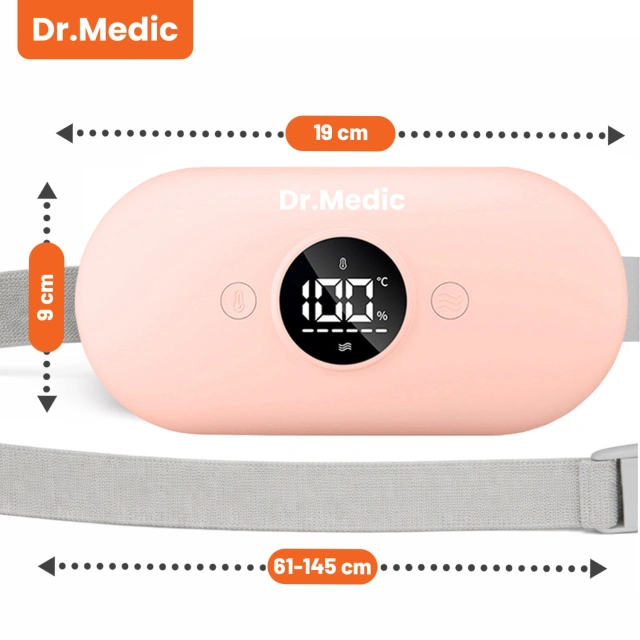 Pas Grzejący z Masażerem na okres i plecy - przeciwbólowy, ciepło + wibracje, 6 poziomów intensywności, akumulator 1800 mAh - Dr.Medic ThermoPulse™ Różowy