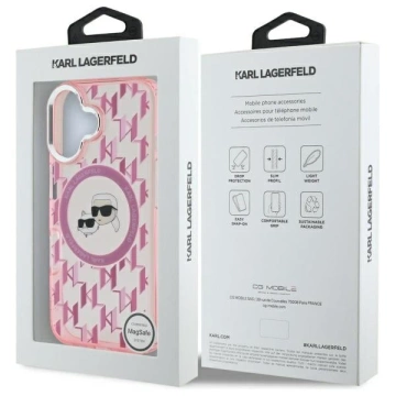 Karl Lagerfeld iPhone 16 6.1" Case Pink MagSafe IML Monogram Karl