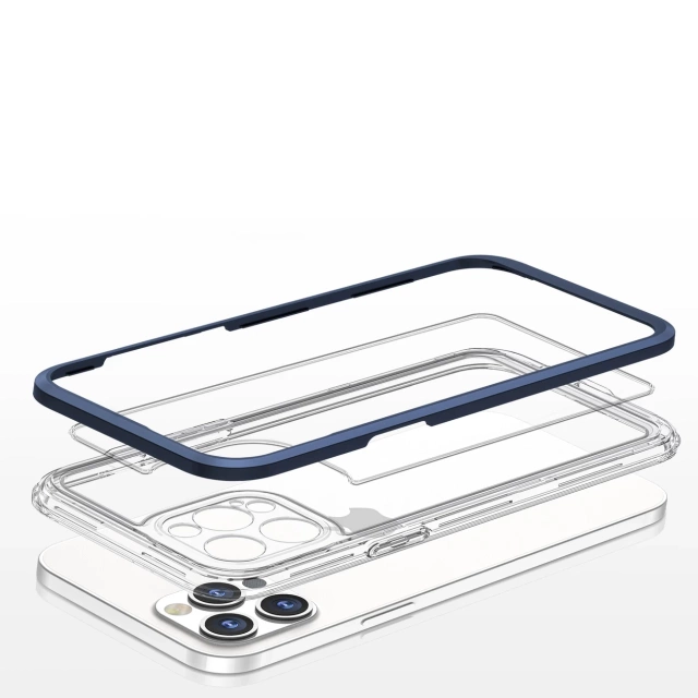 Clear 3in1 case for iPhone 12 Pro Max gel cover with frame blue
