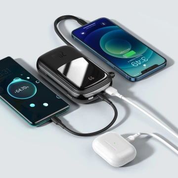 Powerbanka s rychlým nabíjením Baseus Qpow Digital Display 20000mAh 20W QC/PD/SCP/FCP s vestavěným Lightning kabelem černá