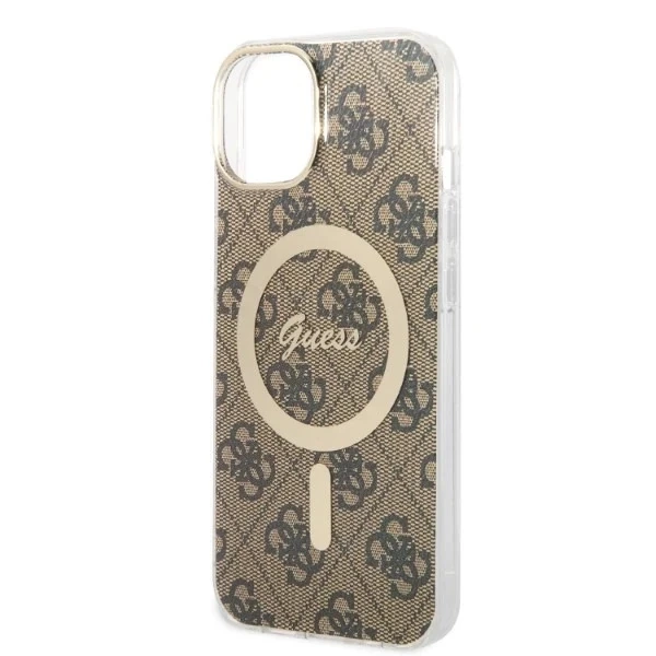 Zestaw Guess GUBPP14MH4EACSW Nabíjačka puzdra iPhone 14 Plus 6,7" brązowý/hnedý pevný obal 4G Print MagSafe