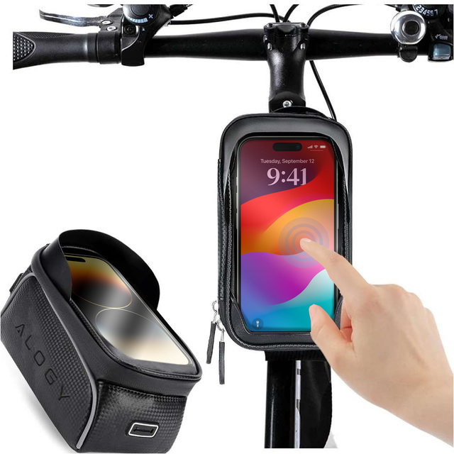Alogy bicycle bag Pannier 2L for bicycle phone holder up to 6.7" for the frame Black