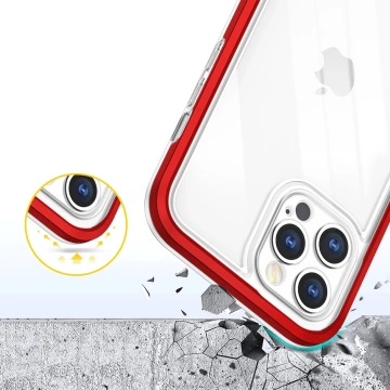 Clear 3in1 case for iPhone 12 Pro Max gel cover with frame red