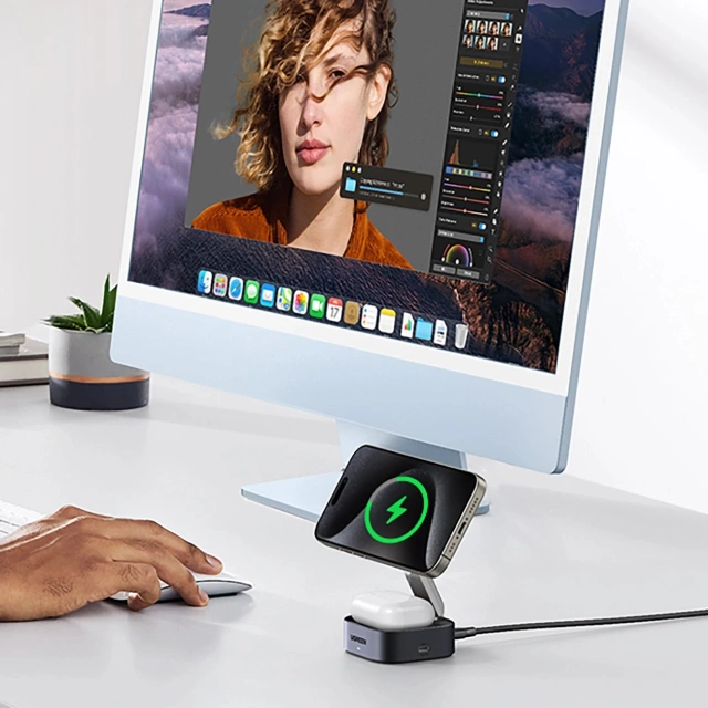 Ugreen W702 3in1 MagSafe Qi2 Ladegerät 15W Faltbar USB-C Schwarz