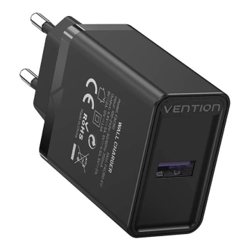 Зарядний пристрій Vention FACB0-EU USB 22.5W QC 3.0, чорний