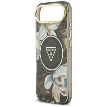 Etui Guess MagSafe do iPhone 17 Air IML Glitter Flowers Triangle Black