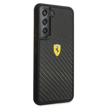 Pevné puzdro na telefón Ferrari na Samsung Galaxy S22 čierne/čierne pevné puzdro On Track Real Carbon