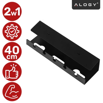 Organizér na káble 2 v 1 pod stôl a na stenu, 40 cm, s lepiacim pásikom pre udržanie poriadku na stole, Alogy CableHold™ – čierny