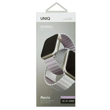 Pasek UNIQ Revix do Apple Watch Series 4/5/6/7/8/SE/SE2/Ultra 42/44/45mm Reversible Magnetic lilak-biały/lilac-white