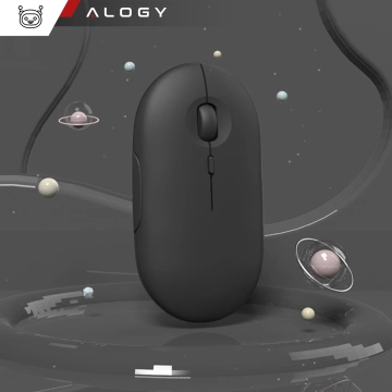 Alogy kabellose Maus, kleine ergonomische Maus für Laptop, PC, Bluetooth, 2,4 GHz, leise, Schwarz