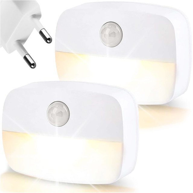 2x LED night lamp with motion sensor for EU socket, 3 light colors Alogy Night Light White