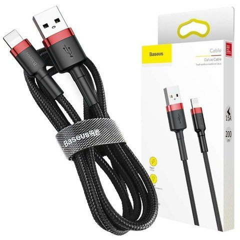 Baseus Keviar USB Lightning Cable 2m for iPhone iPad iPod 1.5A Black and red