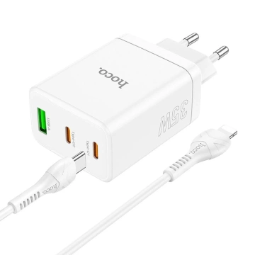 HOCO nástěnná nabíječka 2 x Type C USB A kabel Type C to Lightning PD QC3.0 3A 35W Bílá