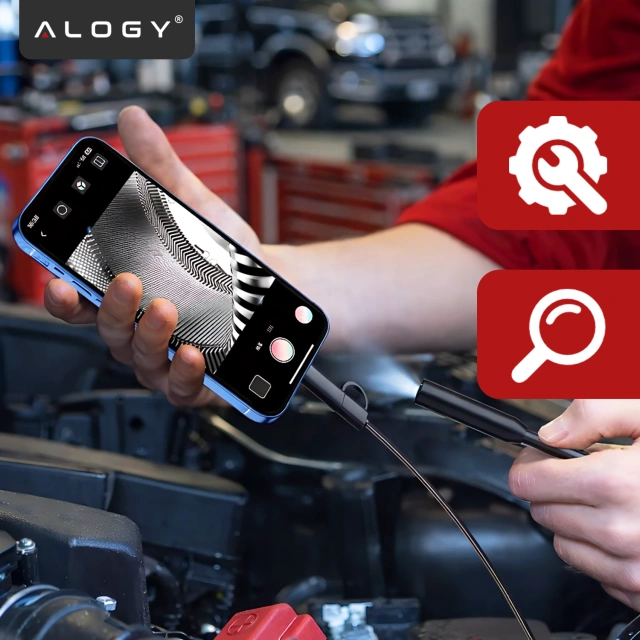Alogy Duo Cam 1920 Full HD Lightning endoskopická inspekční kamera pro iPhone, USB-C, micro USB 3m 8mm černá