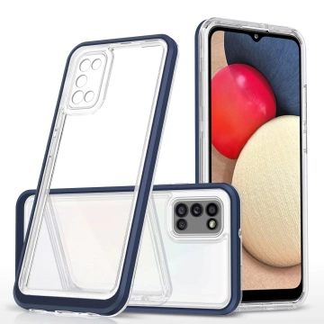 Clear 3in1 case for Samsung Galaxy A03s (166) gel cover with frame blue