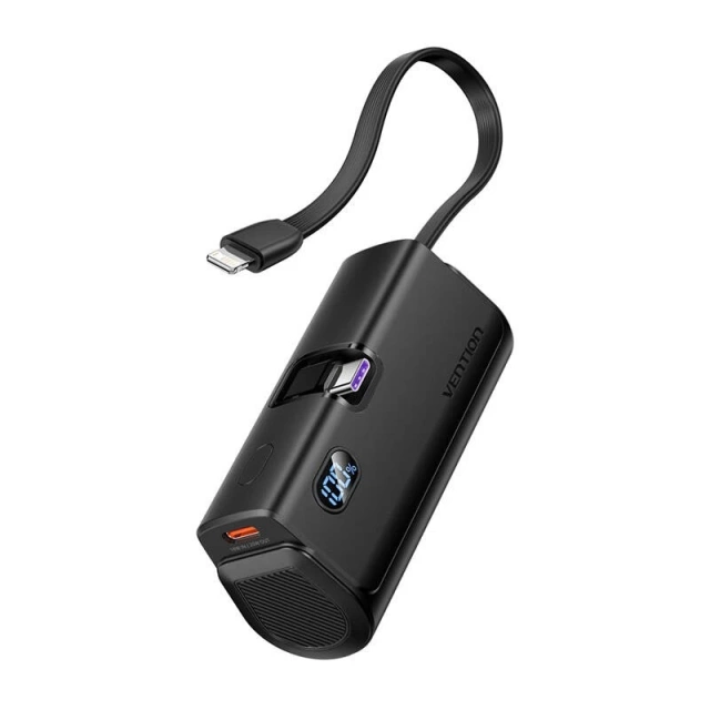 Портативний зовнішній зарядний пристрій Vention Black 4800mAh 22.5W LED Lightning USB-C Black